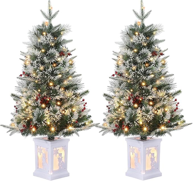 3 Ft Pre-Lit Christmas Tree, Artificial Christmas Trees with Lighting, Xmas Trees with 78 Led Lights, Christmas Decoration for Home, Office, Easy Assembly