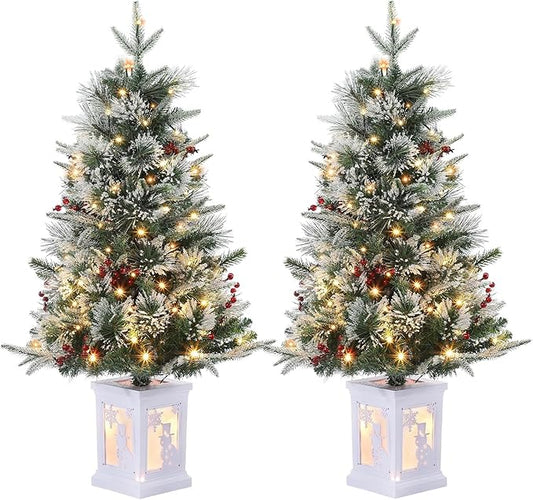 3 Ft Pre-Lit Christmas Tree, Artificial Christmas Trees with Lighting, Xmas Trees with 78 Led Lights, Christmas Decoration for Home, Office, Easy Assembly