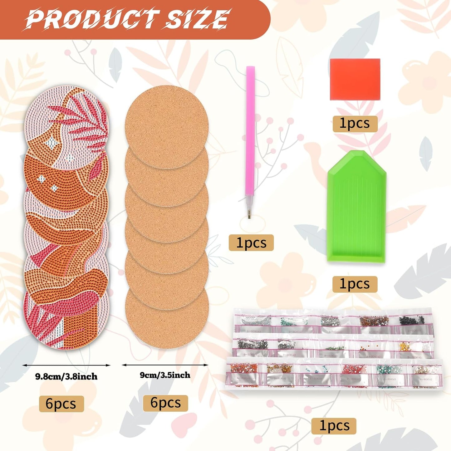 Generic 6 Pcs Pink Boho Diamond Art Coasters, DIY Coaster Kit for Adults