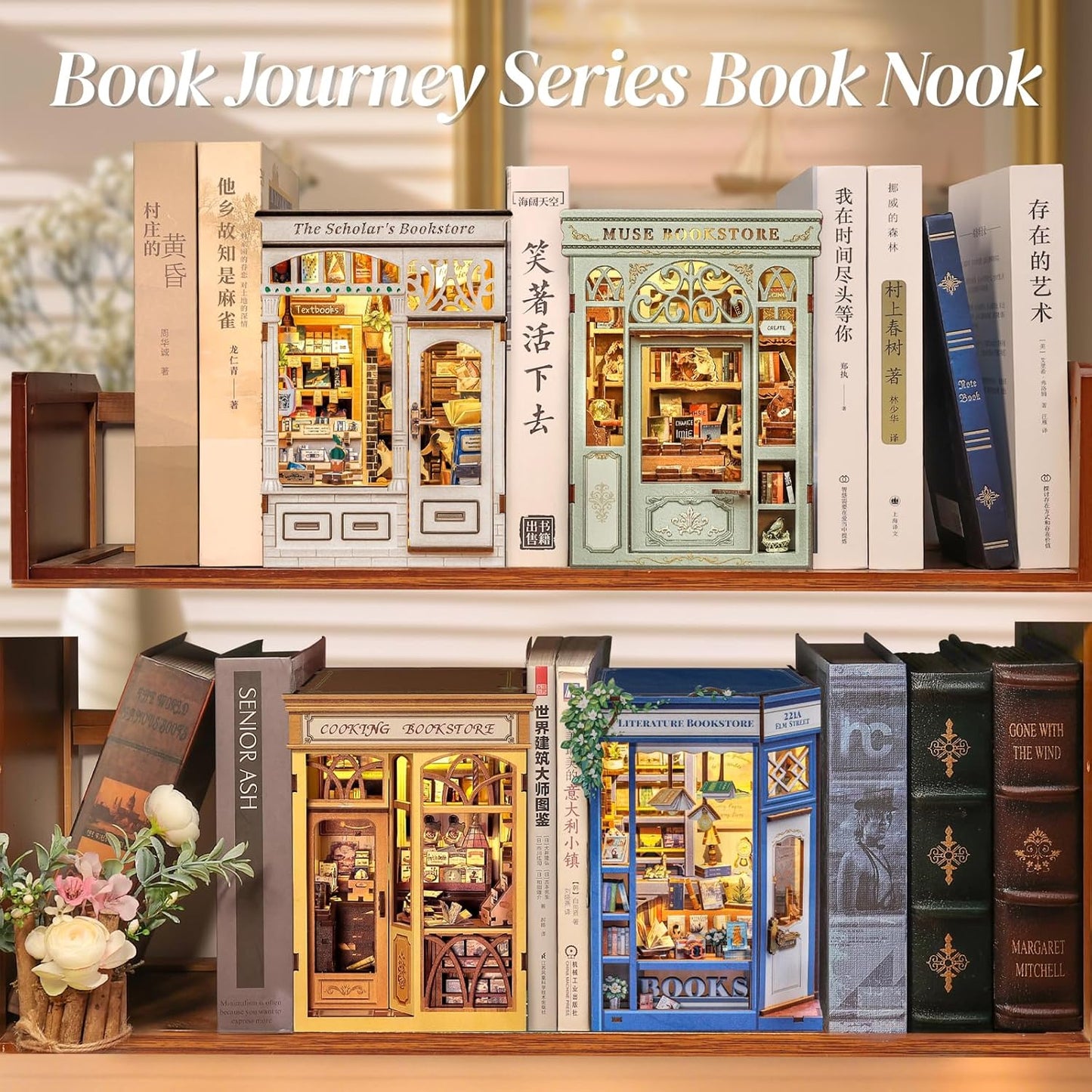 CUTEBEE Book Nook Kit - DIY Miniature House Dollhouse Kit for Adults and Teens, Booknook Tiny House Bookshelf Decor 3D Wooden Puzzle, Gifts for Family, Friends (Literature Bookstore)