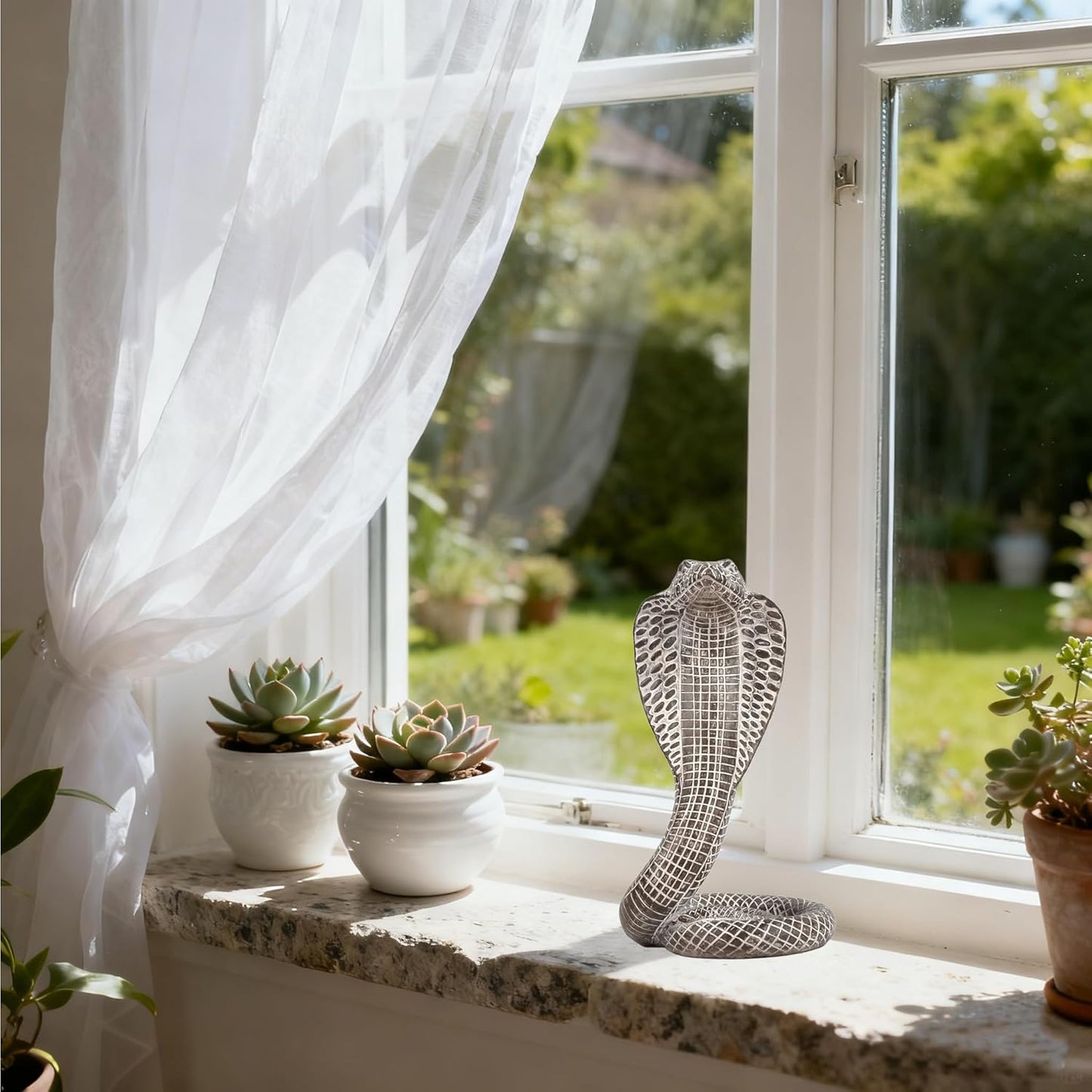 King Cobra Snake Statue Realistic Snake Resin Figurine Handcrafted, Indoor/Outdoor Animal Ornaments for Home Office Garden Yard Decor, Unique Gift for Collectors, Brown