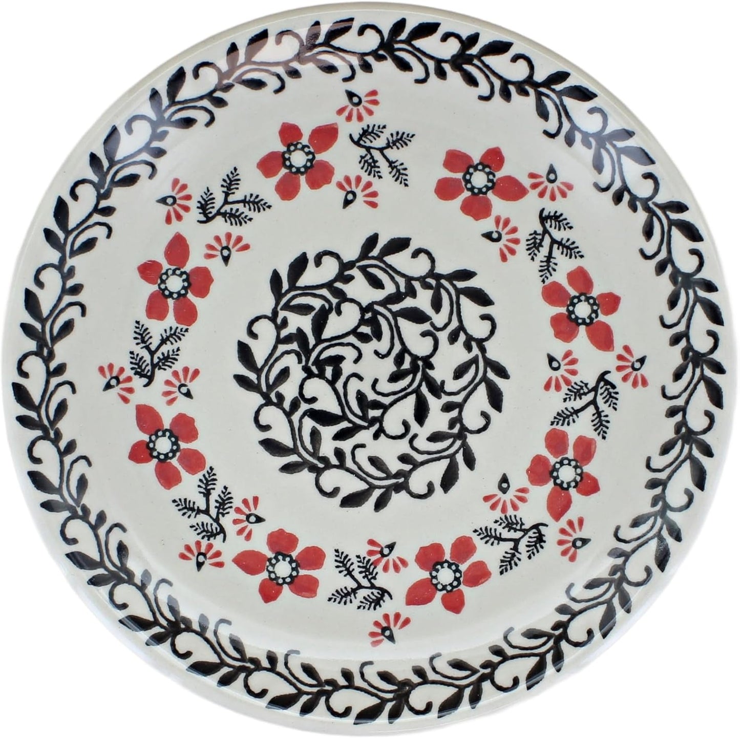 Blue Rose Polish Pottery - Red Scarlett Ivy Dessert Plate - 7" Diameter - Beautiful Plate for Cake, Appetizers, or Snacks