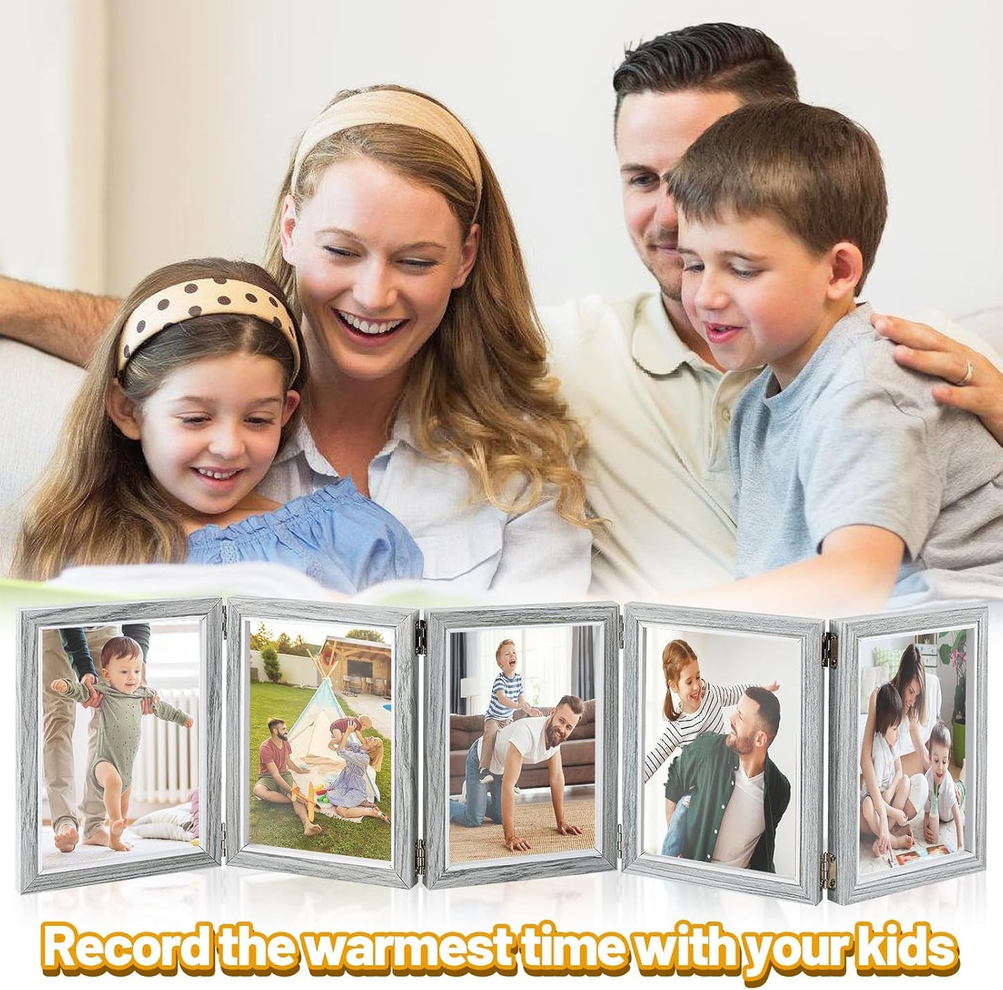 Biggun 5x7in 5 Folding Accordion Picture Frame - Foldable Hinged Collage Photo Frames for Tabletop Display Multiple Family Pictures Birthday Father's Day Gifts (Gray Blue)