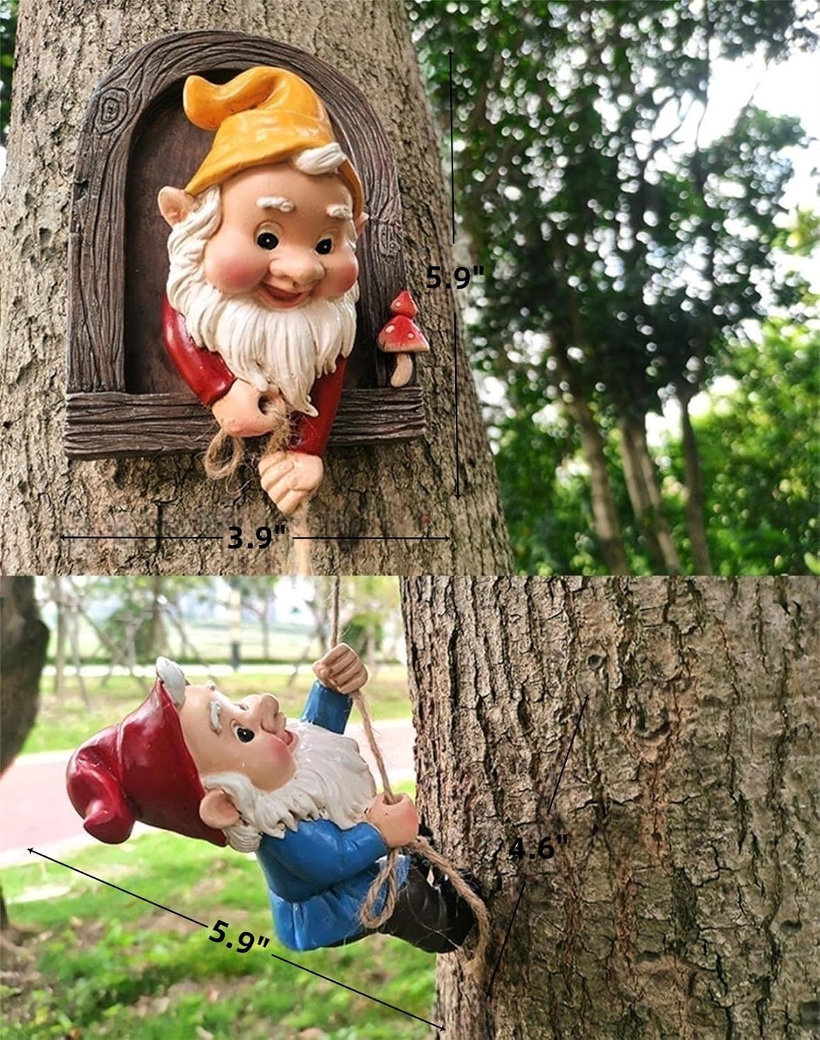 coolboy Outdoor Garden Gnome Statue,Climbing Elves Garden Sculpture,Gnome Tree Hugger Figurines Decor,Fairy Hanging Decor Miniature Figurines Garden Gnome Landscape Figurine for Lawn Balcony Patio
