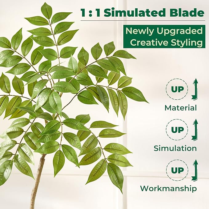 6.5FT Artificial Sumac Tree with White Pot, Tall Faux Plants Indoor, Large Fake Tree with Nearly Natural Silk Plant (Real Touch), for Home, Office, Living Room, Patio, Lobby Decor