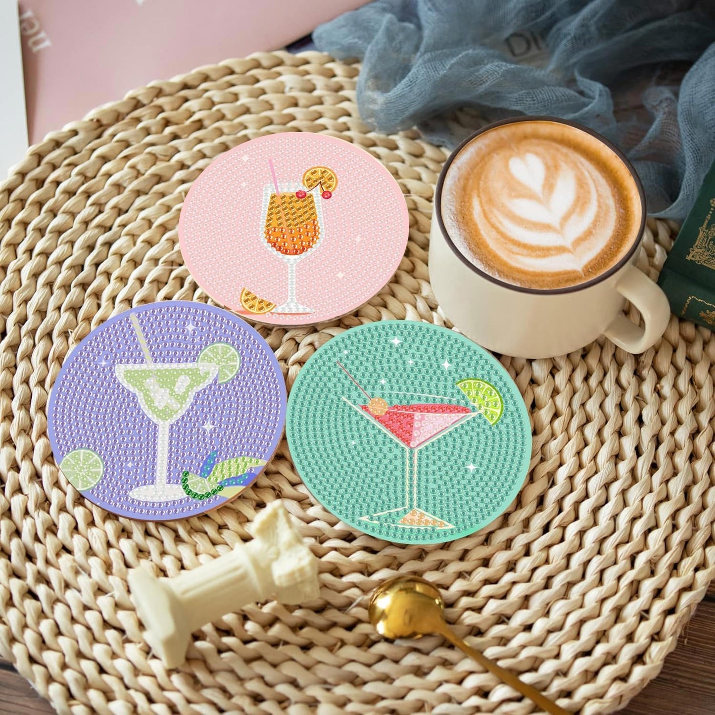 Cocktail Diamond Painting Coasters Kits for Adults, 8PCS Diamond Art Coaster Kits with Holder, Small Diamond Painting Kits for Adults Art Craft Supplies