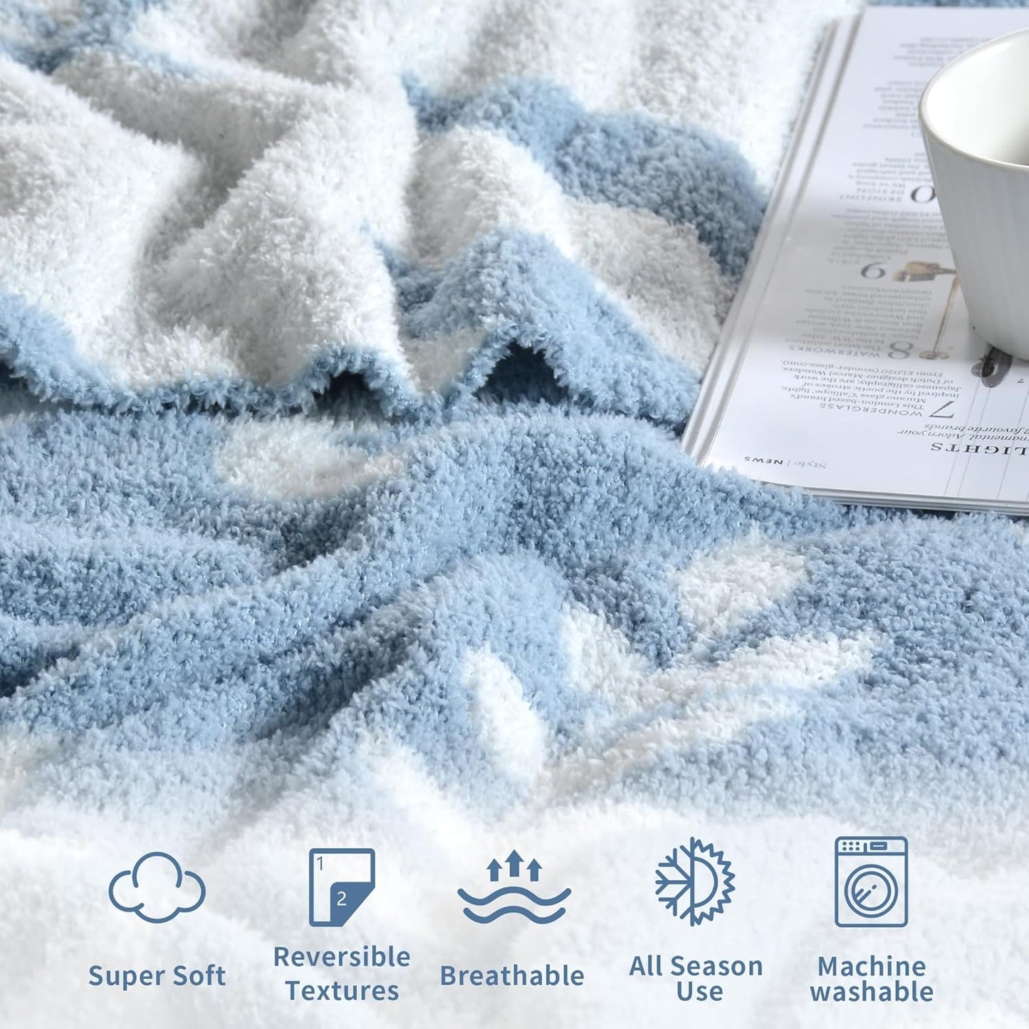 Leaf Pattern Throw Blanket Soft Cozy Spring Blanket for Bed, Couch, Sofa Lightweight Breathable Stylish Seasonal Home Decor Blanket Dusty Blue 60x80 Inches