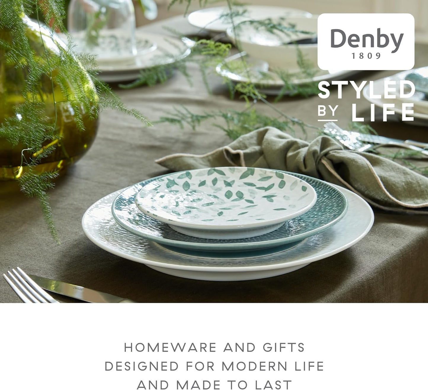 Denby - Carved Deco Medium Plates Set of 4-9 Inch - Dishwasher Microwave Oven Safe - Large Uniquely Textured Porcelain Medium Plate - Scratch Chip Resistant