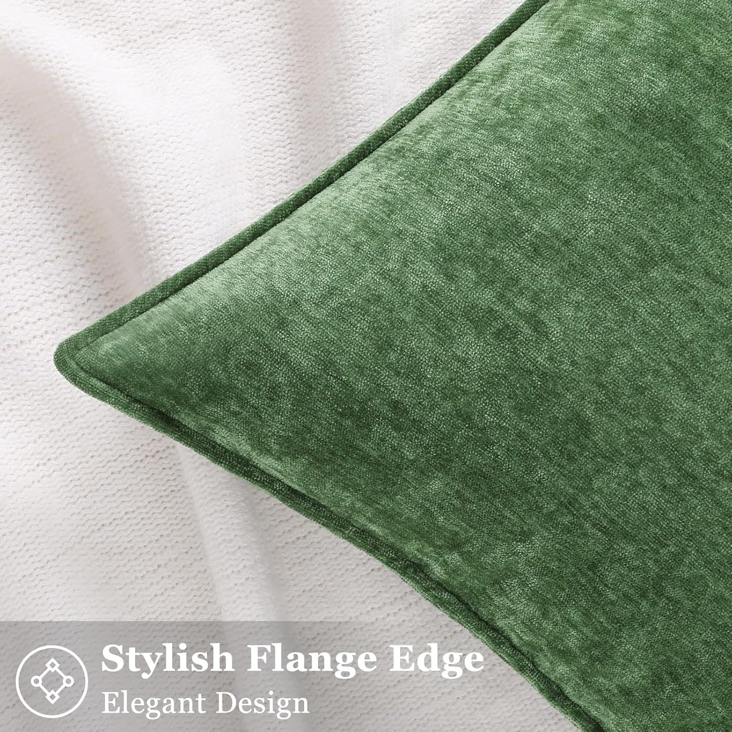 decorUhome Christmas Couch Throw Pillow Covers 24x24 Set of 2, Decorative Soft Euro Neutral Chenille Pillow Covers with Elegant Design for Sofa Bed Living Room Home Decor, Moss Green