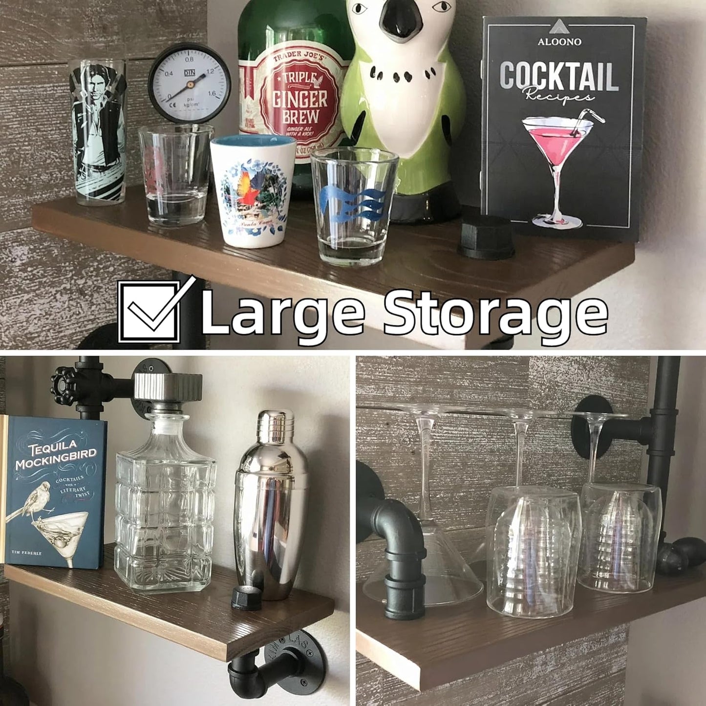 Industrial Rustic Modern Wood Ladder Pipe Wall Mounted Floating Shelves - Set of 3 Bookshelf,DIY Storage Shelving,Hung Bracket,Bookcase (Set of 3 Ladder Shelves)