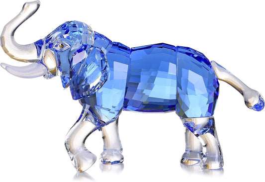 Crystal Lucky Elephant Figurine Collection Ornament Statue Animal Collectible Home Decor (Blue)