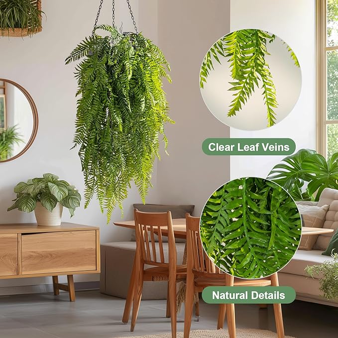 4PCS Fake Hanging Plants Set - Ultra Realistic Artificial Vine with Lifelike Leaves, Zero Maintenance Home & Office Decor for Wall, Shelf, Wedding Arch