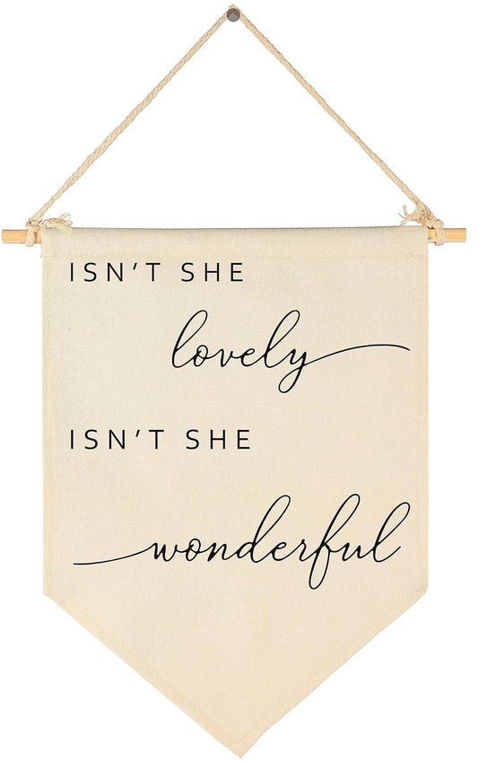 Isn't She Lovely-Flag Decor Gifts for Girls Baby Newborn -Banner Wall Sign Gifts for Nursery Baby Room Playroom Bedroom Front Door