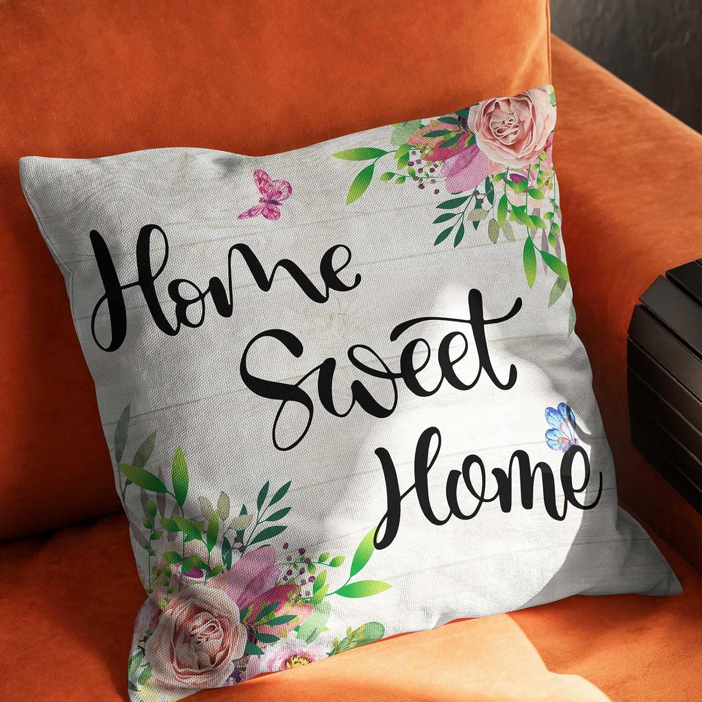 Home Sweet Home Spring Flower Throw Pillow Cover,Flower Farmhouse Decor Pillow Covers Decorative Sofa Pillow Case 18x18 Inch
