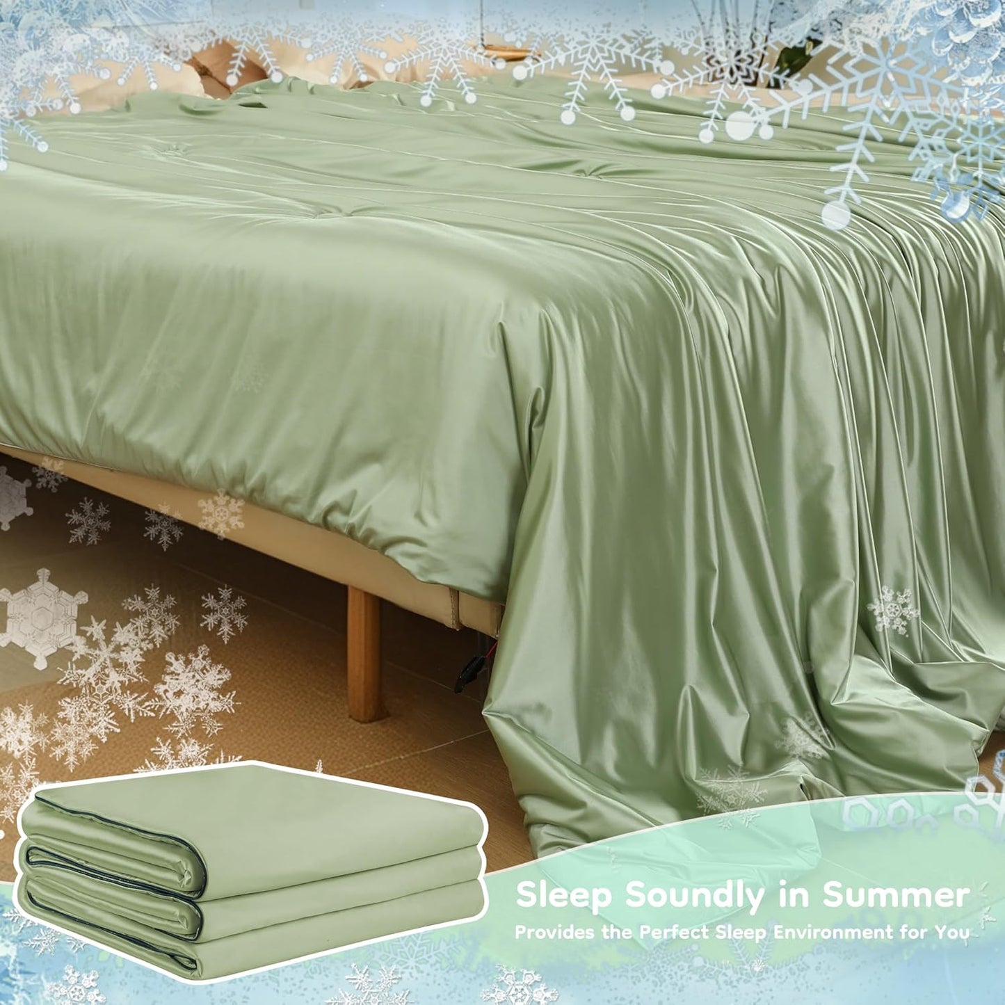 Cooling Blanket Twin Summer Comforter for Hot Sleepers, Silky-Soft & Cool Fiber, Double-Sided Cold Blanket for Night Sweats, Single Size All-Season Comfort, 60" x 80", Sage Green