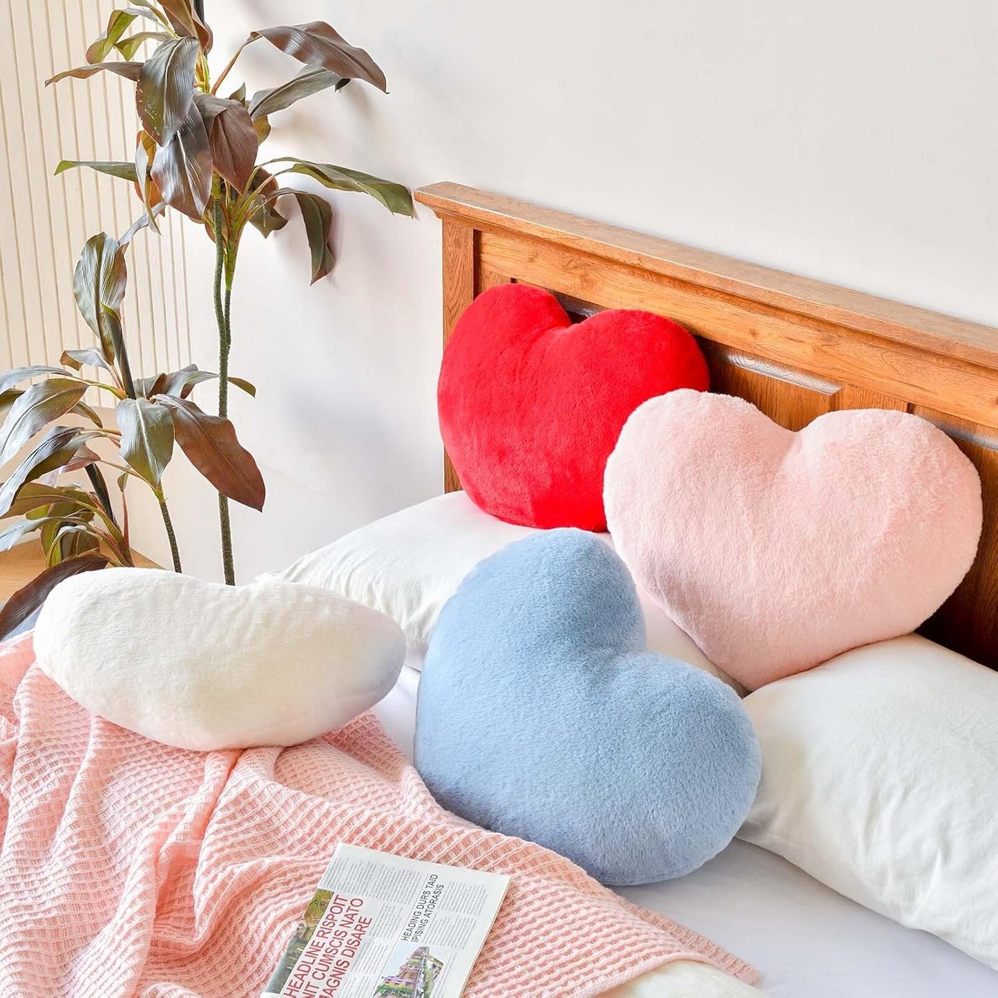 Dusty Blue Heart Pillows, Cute Heart Decorative Pillow, Heart Shaped Throw Pillows for Bed, Faux Rabbit Fur Plush Hoom Decor Pillow Cushion for Chair Sofa Living Room (Large-19.6"x15.7")