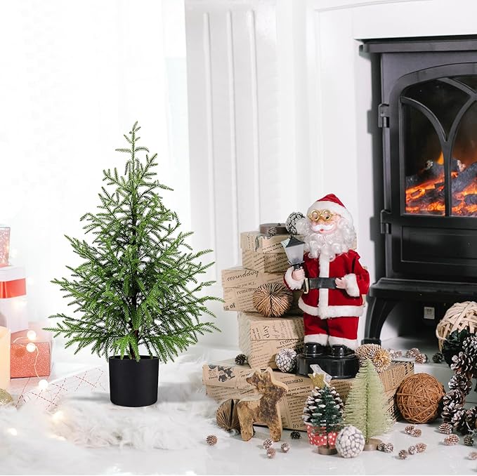 2 Pack 3FT Artificial Topiary Tree Real Touch Norfolk Pine Tree, UV Resistant Artificial Pine Outdoor Plants for Front Porch Decor, Fake Greenery Outdoor Plants Realistic Faux Indoor Tree