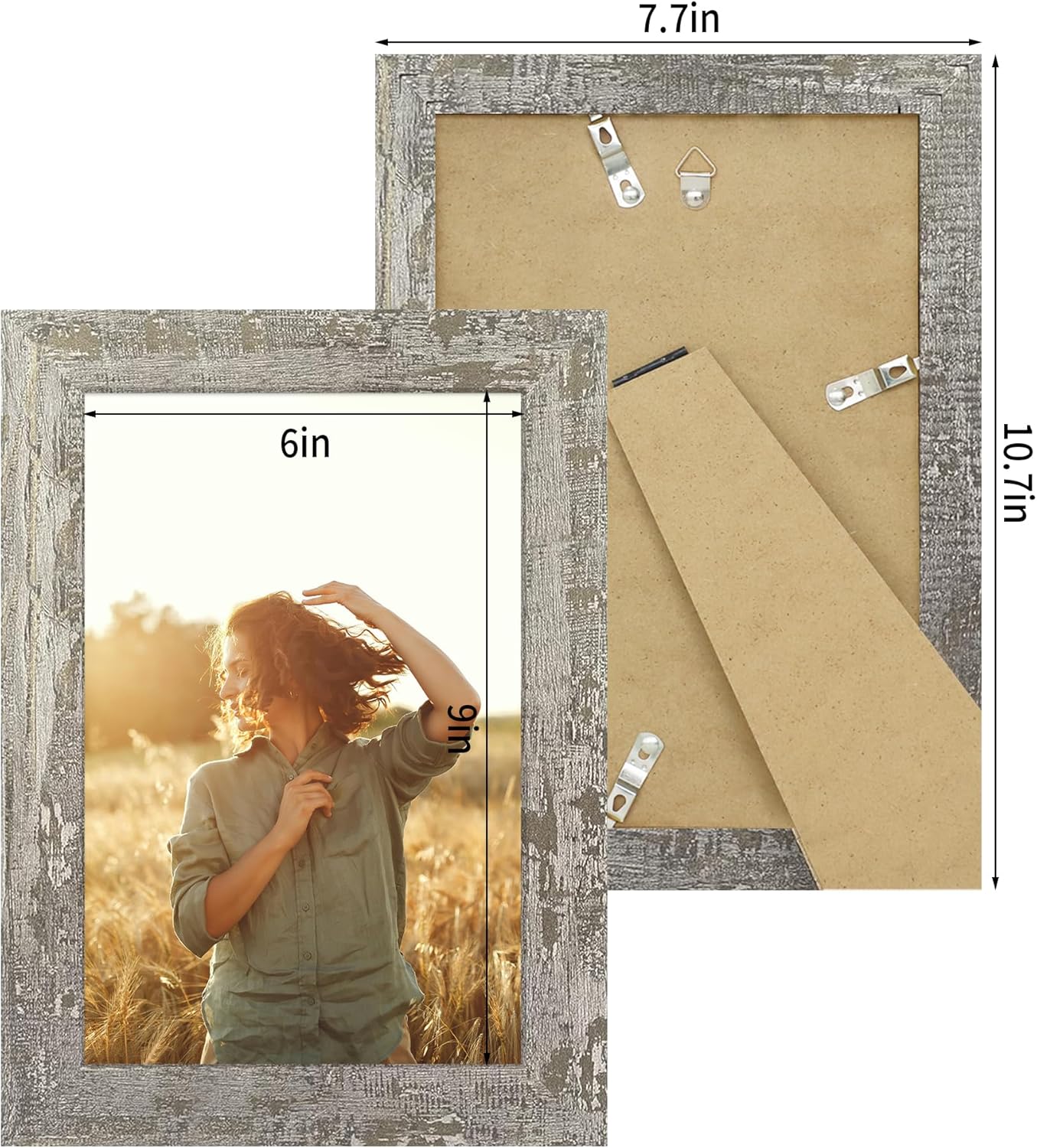 iRahmen 6x9 Picture Frame Set of 4, High Definition Glass Distressed Moss Green Frame, 6 x 9 Rustic Wood Photo Frames for Tabletop Display and Wall Mounting