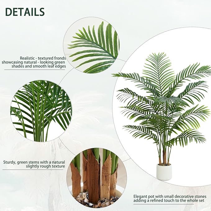 2 Pack Artificial Palm Tree Indoor Plant 4FT Tall Fake Tropical Palm Tree in Pot, Real Bark Design Faux Areca Palm Tree for Home Office Living Room Bedroom Farmhouse Modern Outdoor Topiary Tree
