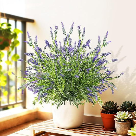 2 Bundles Artificial Lavender Flower Artificial Greenery Stems Fake Lavender Flower Plant Real Touch Silk Faux Plants Branches for Indoor Porch Patio Greenery Farmhouse Garden Office Decor (Type 1)