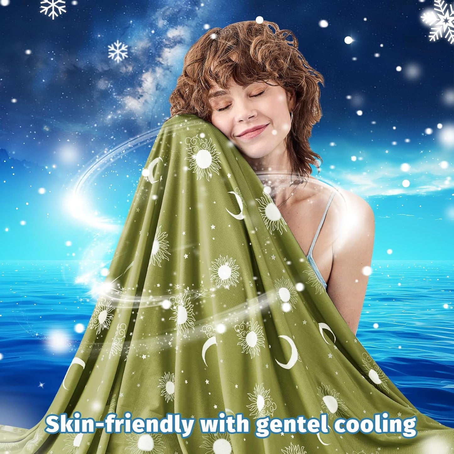 inhand Cooling Blanket Queen Size (90"x90") - Cooled Blankets for Hot Sleepers Lightweight Breathable Summer Blanket for Sleeping Night Sweats to Keep Cool in The Heat -Wild Fern Green