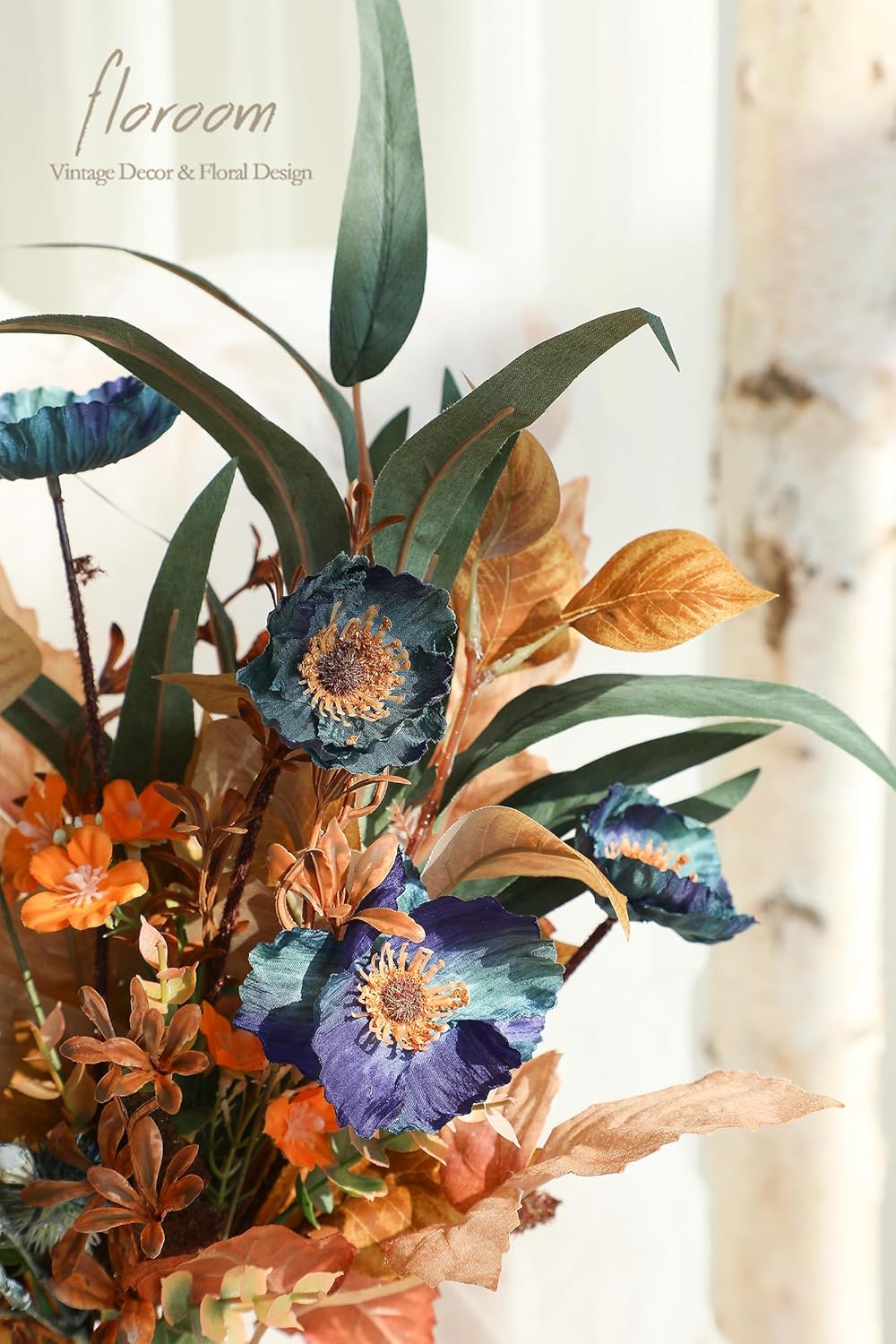 Floroom Artificial Greenery Stems Box Set, 39pcs with 8 Kinds of Faux Greenery Flowers Picks for DIY Bridal Bouquets Wedding Floral Arrangement Table Centerpieces, Earth Tones & Teal