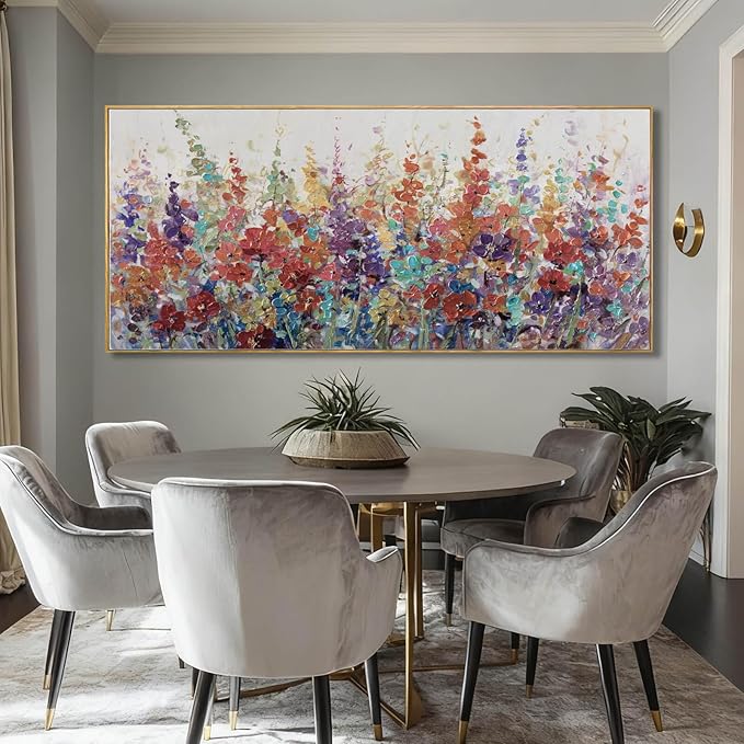 XIANSHOU Colorful Oversized Wall Art Flower Wall Decor Modern Canvas Posters 32"x70" Home Decorations for Living Room Kitchen Pictures