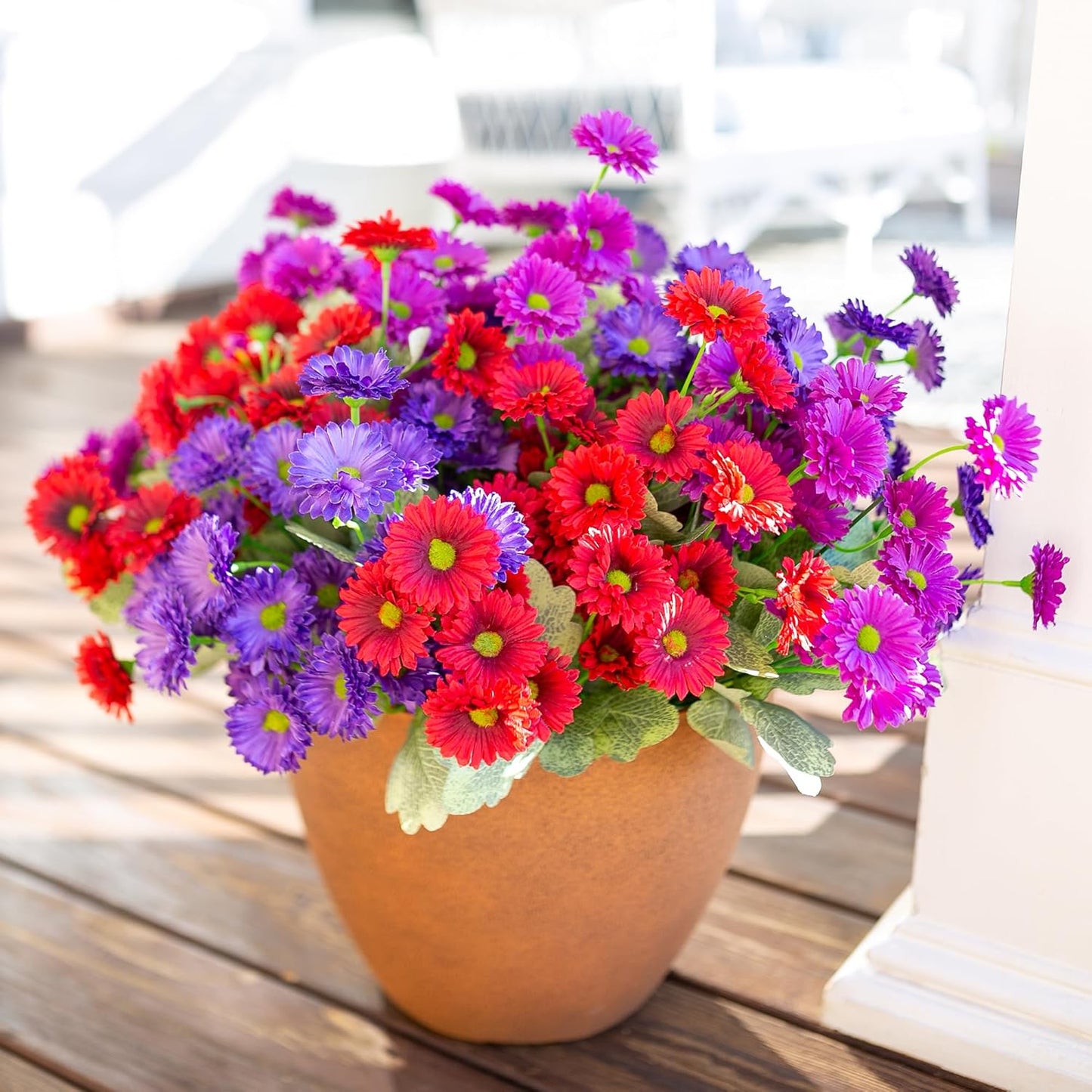 HyeFlora Dahlia Artificial Flowers for Outdoors Decoration, 6 Bundles Fake Mums Faux Flowers Plants Realistic UV Resistant Silk Flowers for Outside Planter Front Door Yard Garden Indoor Home, Mix