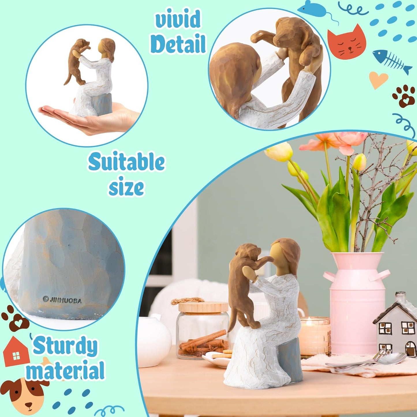 Love My Dog Figurines Statue - Dog with Angel Hand-Painted Sculpted Statue Table Topper Decor for Pet Lover Home Room Office Desktop Christmas Birthday Party Favor Housewarming Friendship Gift