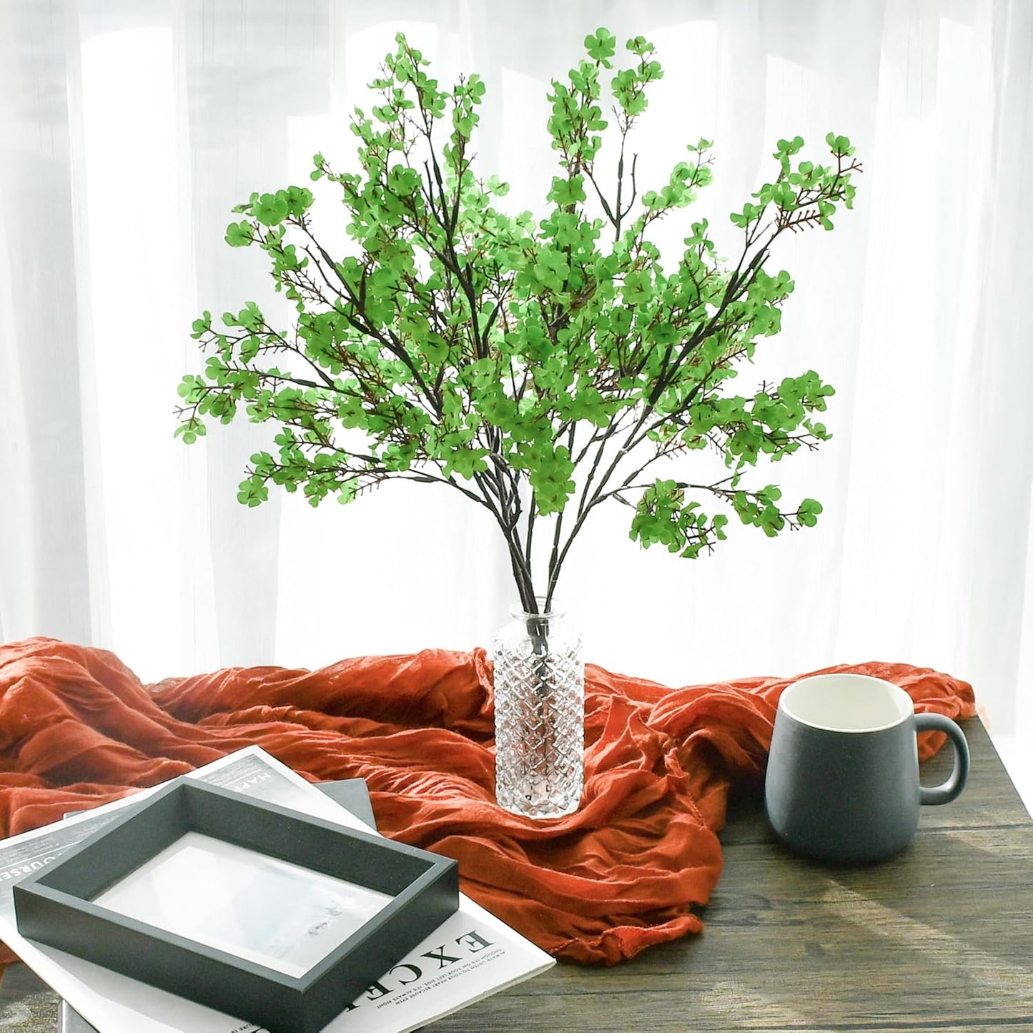 Mandy's Green Artificial Baby’s Breath Flowers 6 Bundles Silk Gypsophila with Bendable Stems for Fall Centerpiece Wedding Decor and Table Arrangements