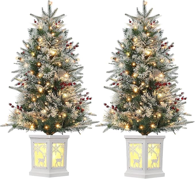 3 Ft Pre-Lit Christmas Tree, Artificial Christmas Trees with Lighting, Xmas Trees with 78 Led Lights, Christmas Decoration for Home, Office, Easy Assembly