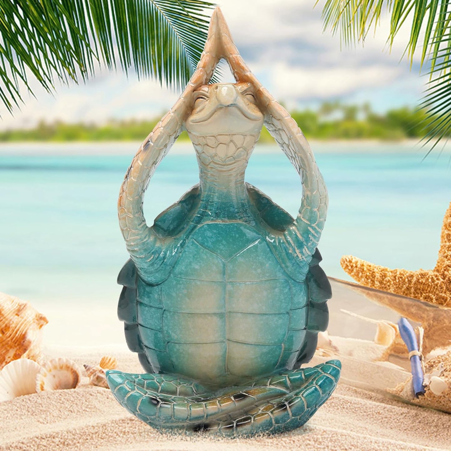 Hodao Sea Turtle Meditation Yoga Decor, Garden Figurines Sea Turtle Meditating Coastal Beach Decoration, Zen Yoga Resin Statues for Home Office Table Shelf Decorations