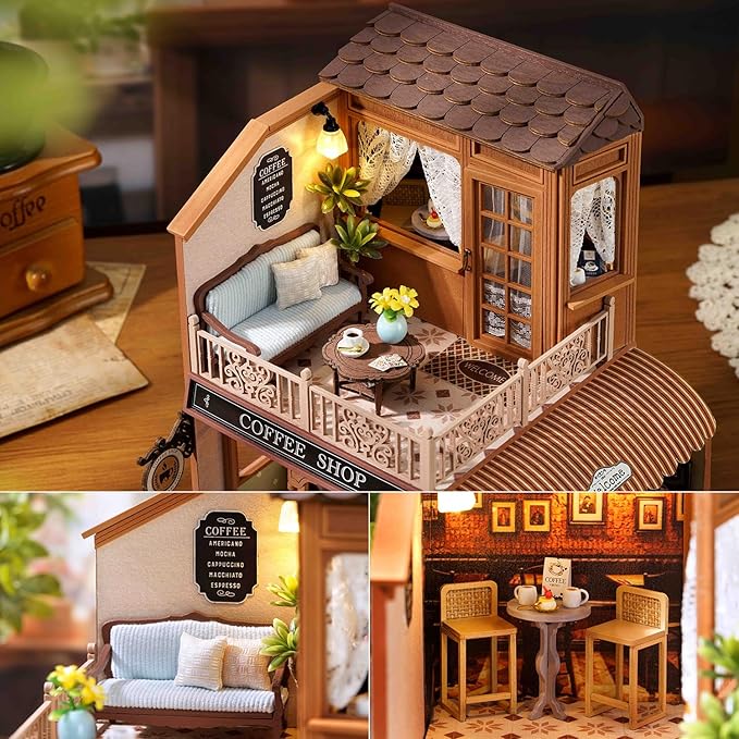 TuKIIE DIY Miniature House Kit with Furniture, 1:24 Scale Creative Room Wooden Mini Dollhouse Plus Dust Proof & Music Movement for Kids Teens Adults(Encounter with Time)