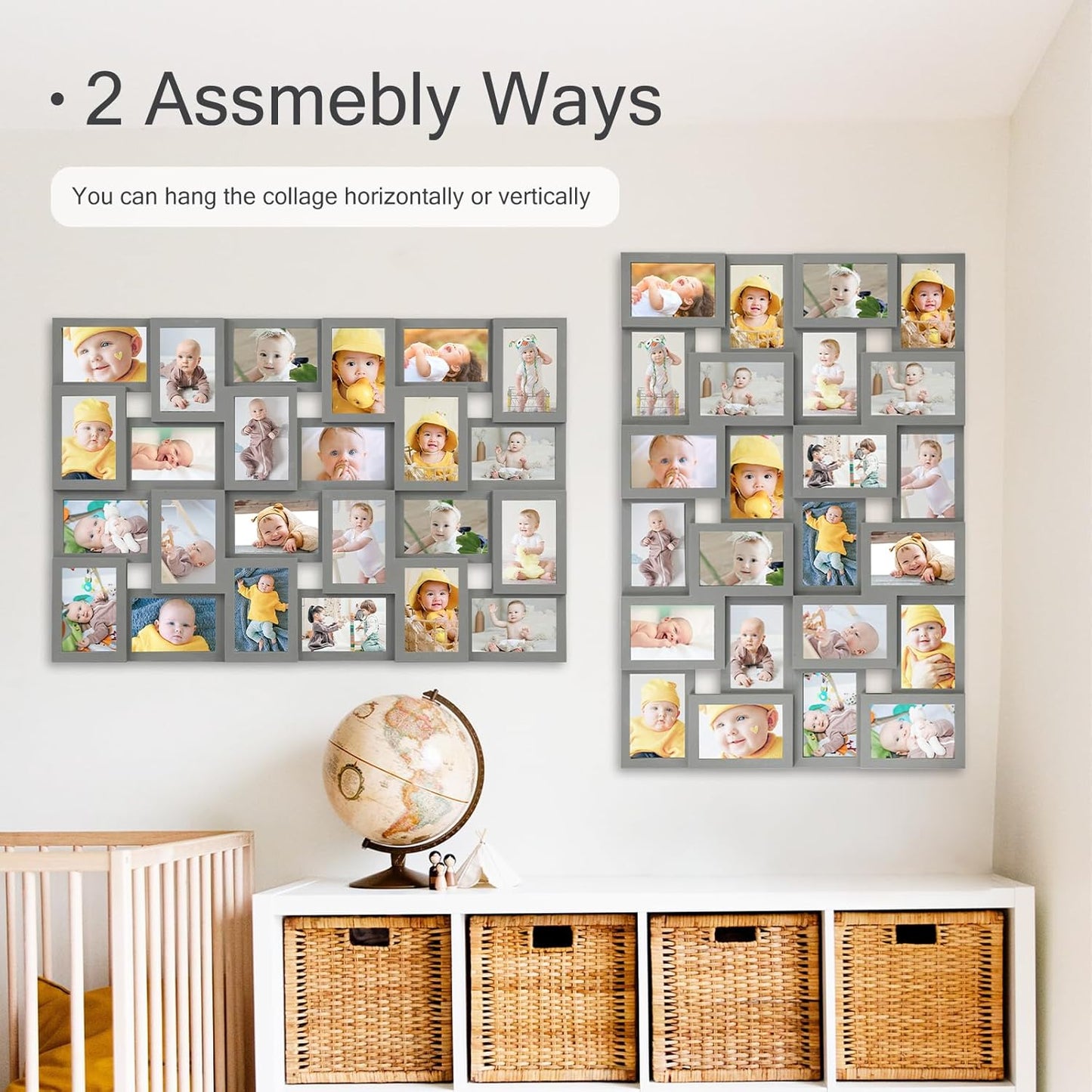 HELLO LAURA 4×6 Collage Picture Frames,24 Opening Photo Collage Frame for Wall Decor,Multi Family Photo for Gallery Decor, Hanging Display - Grey