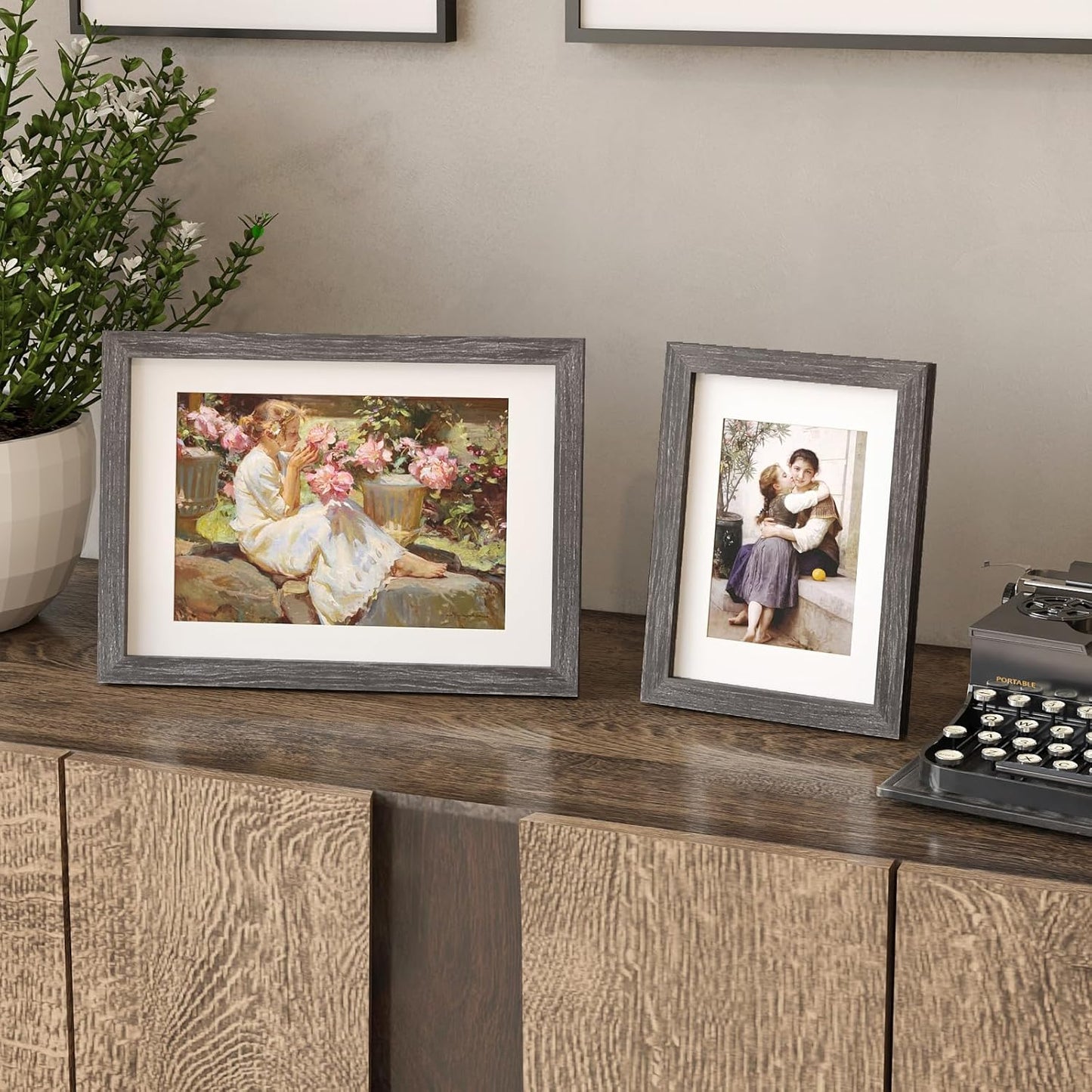 KINLINK A4 Picture Frame, Ash Black Solid Wood Frames with Acrylic Plexiglass for Pictures A5 with Mat or A4 without Mat, Tabletop and Wall Display Photo Frame 4 Pack