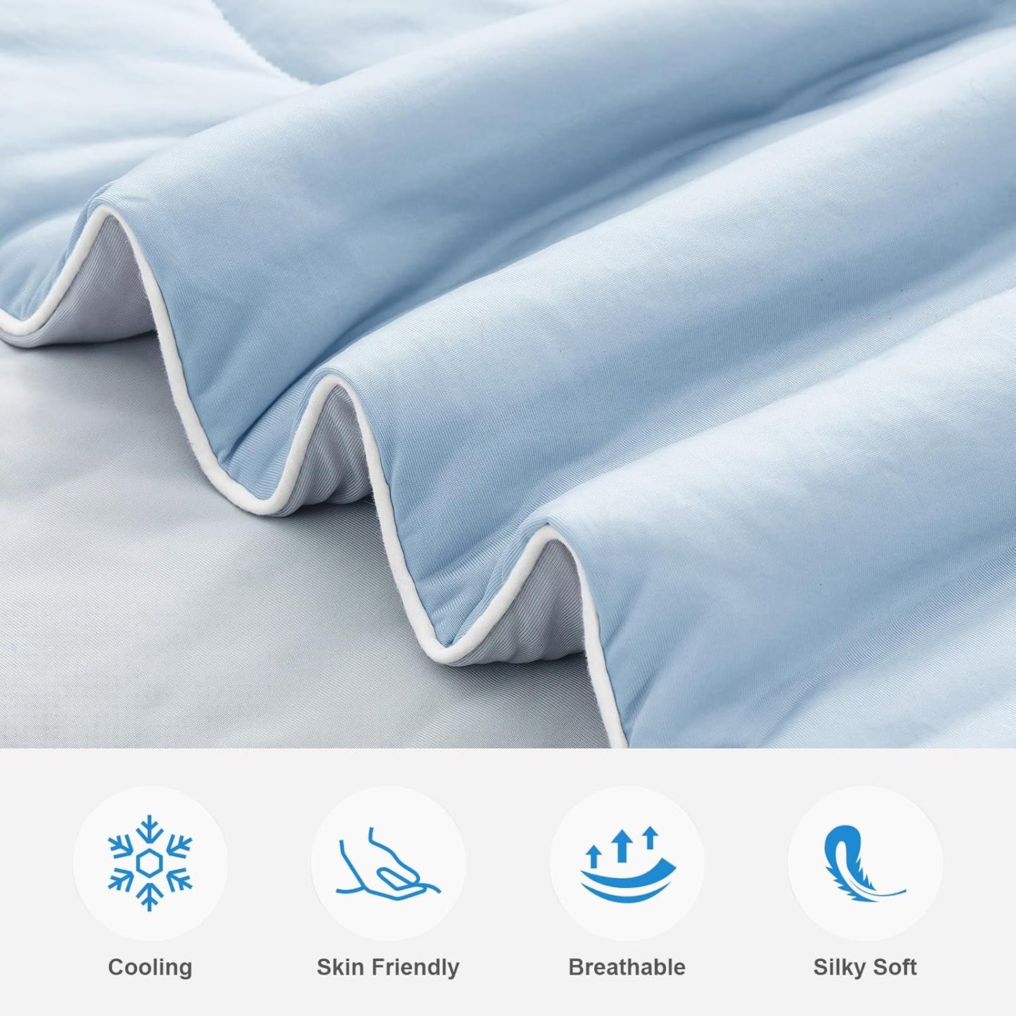 EASELAND Cooling Comforter Queen, Cold Touch Fabric Absorbs Body Heat, Double-Sided Cool Design Soft Fluffy Cooling Blanket for Night Sweats Hot Sleeper (Blue, Queen(90"x90"))