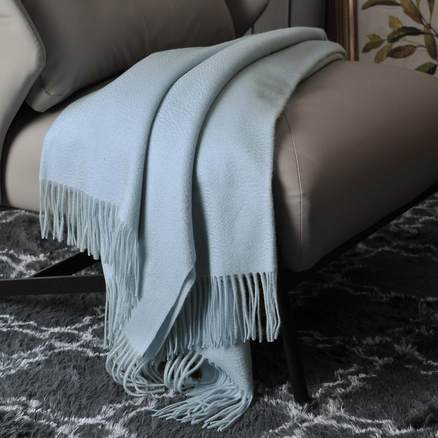 EP Mode 100% Pure Cashmere Throw Blanket for Sofa, Classic Design with Gift Box (Baby Blue)