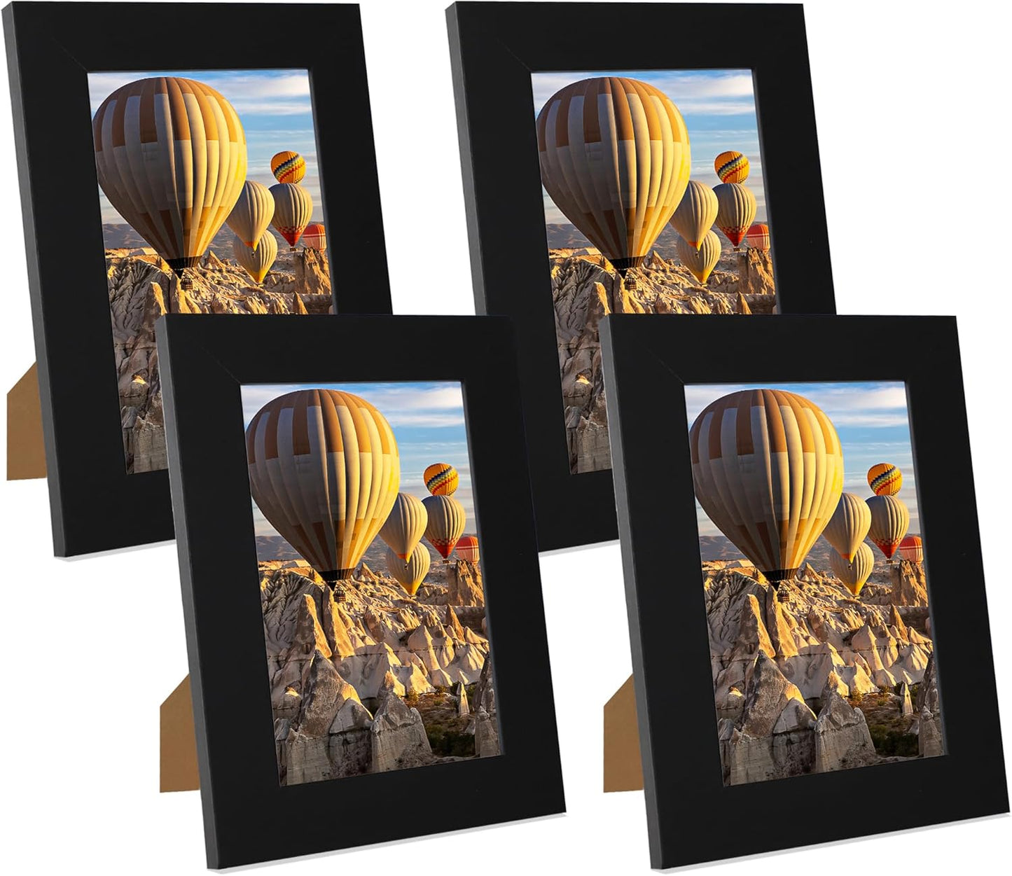 iRahmen 5x7 Picture Frame Set of 4, High Definition Glass Black Picture Frame, 5 x 7 Wood Rustic Photo Frames for Horizontal or Vertical Table Top and Wall Mounting