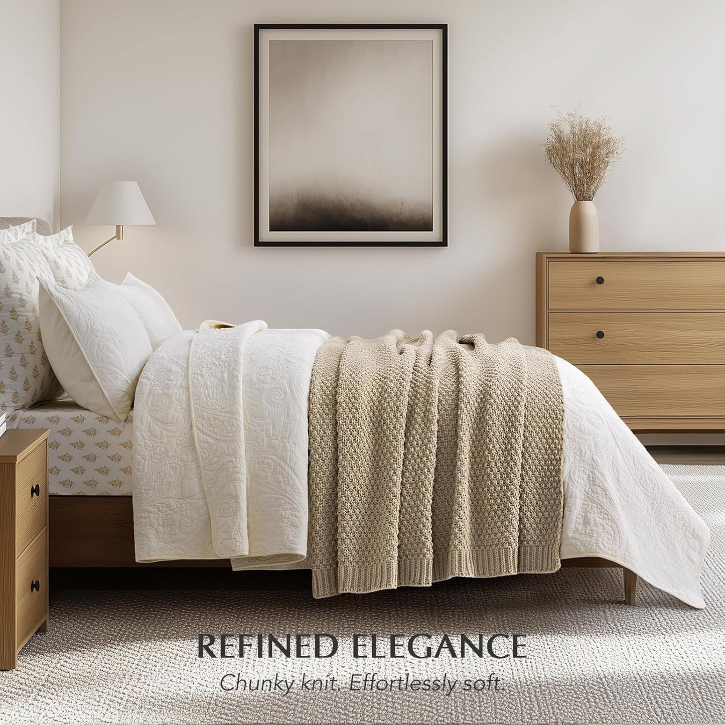 EVERGRACEHOME Chunky Chenille Knit Throw Blanket for Couch, Soft Luxurious Moss Stitch Blankets for Bed, Cozy Decorative Farmhouse Knitted Throws for Sofa, Sand Dune, 50" x 60"