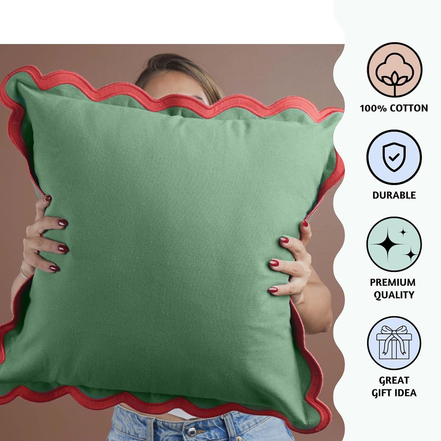 Folkulture Throw Pillow Covers for Couch, 20x20 Decorative Couch Pillows for Living Room, 100% Cotton Boho Pillow Case or Cute Outdoor Pillows, Farmhouse Accent Pillow Covers (Mistletoe)