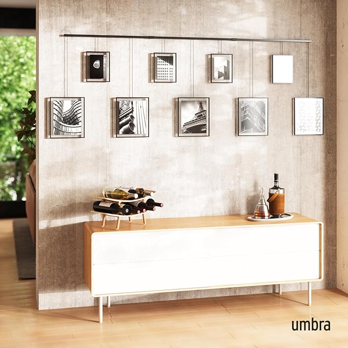 Umbra Exhibit Wall Frame with Metal Rod for Hanging-Rimless Design-Suitable for Living Room, Bathroom, Bedroom, Entryway and More, Black