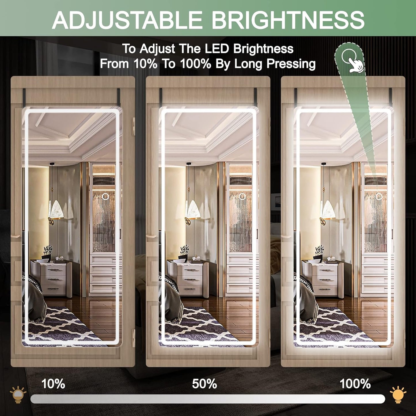 Hasipu Full Length Over The Door Mirror with Lights for Bedroom, Living Room, Cloakroom, White