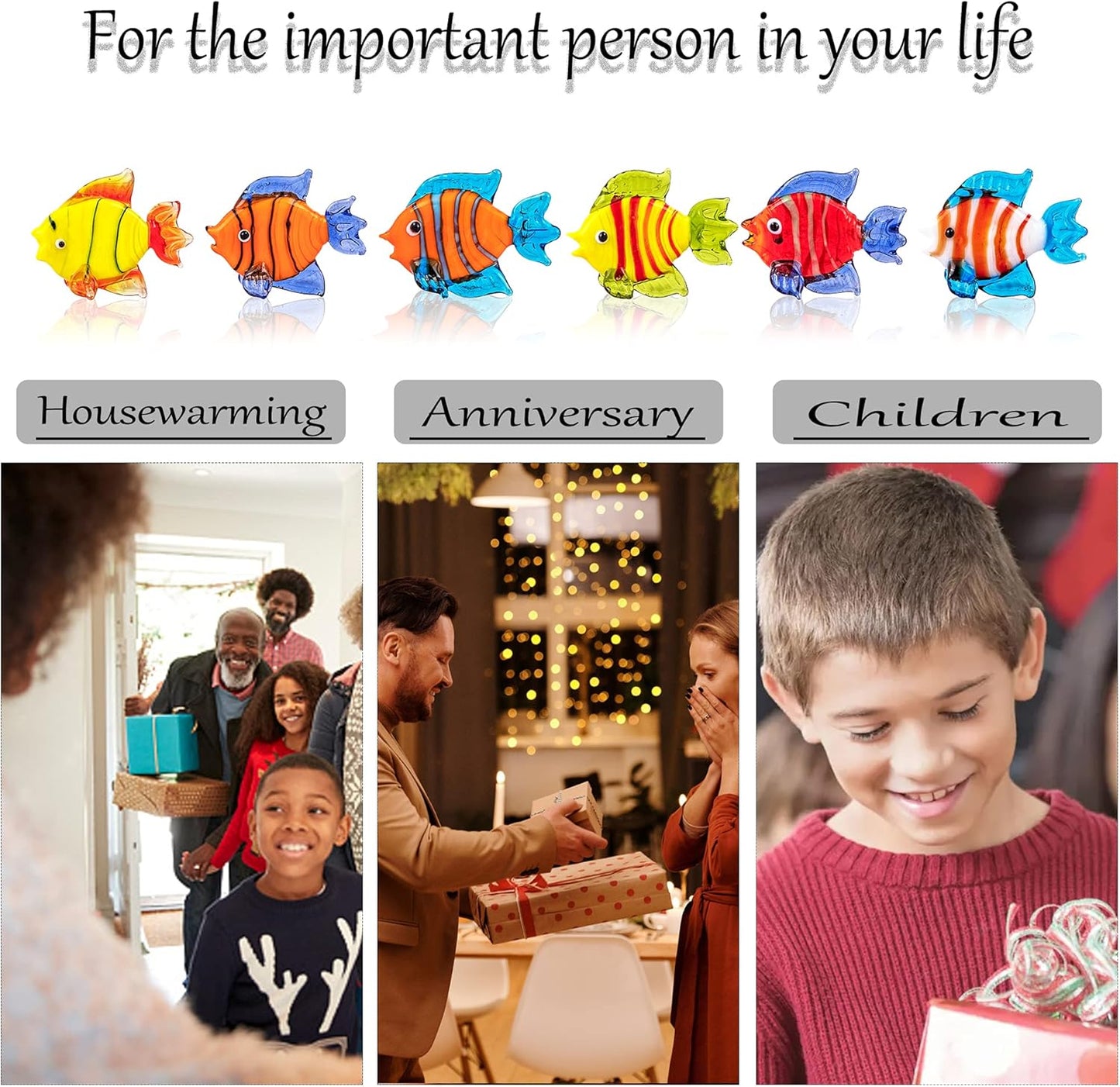 HDCRYSTALGIFTS Miniature Hand Blown Tropical Fish Figurine Handmade Art Glass Sea Animals Collection, Set of 6