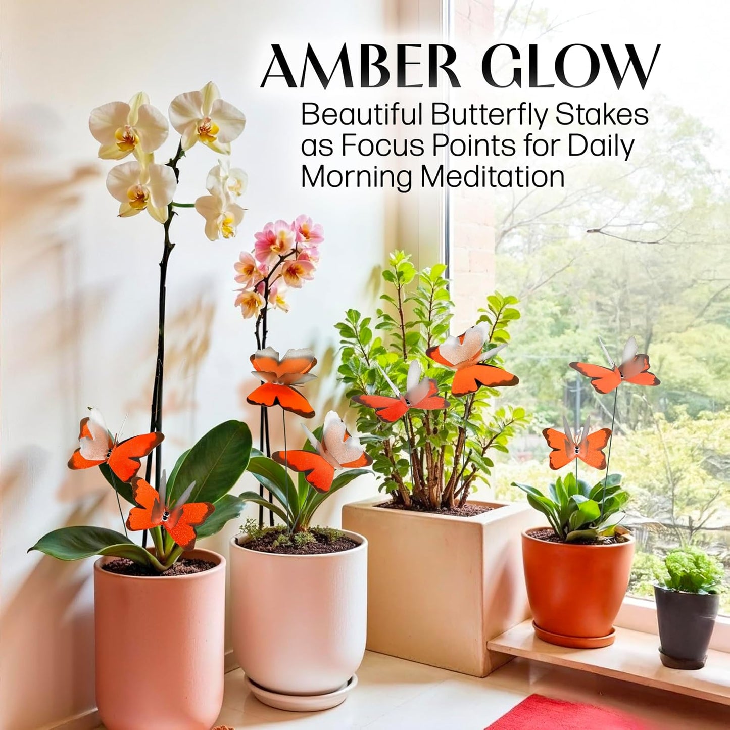 Handmade Butterfly Garden Stakes – Set of 7 Orange Decorative Butterflies Idea for Garden & Nature Lovers – Outdoor & Indoor Garden Decor – Air Aquarium Handmade by Kushner