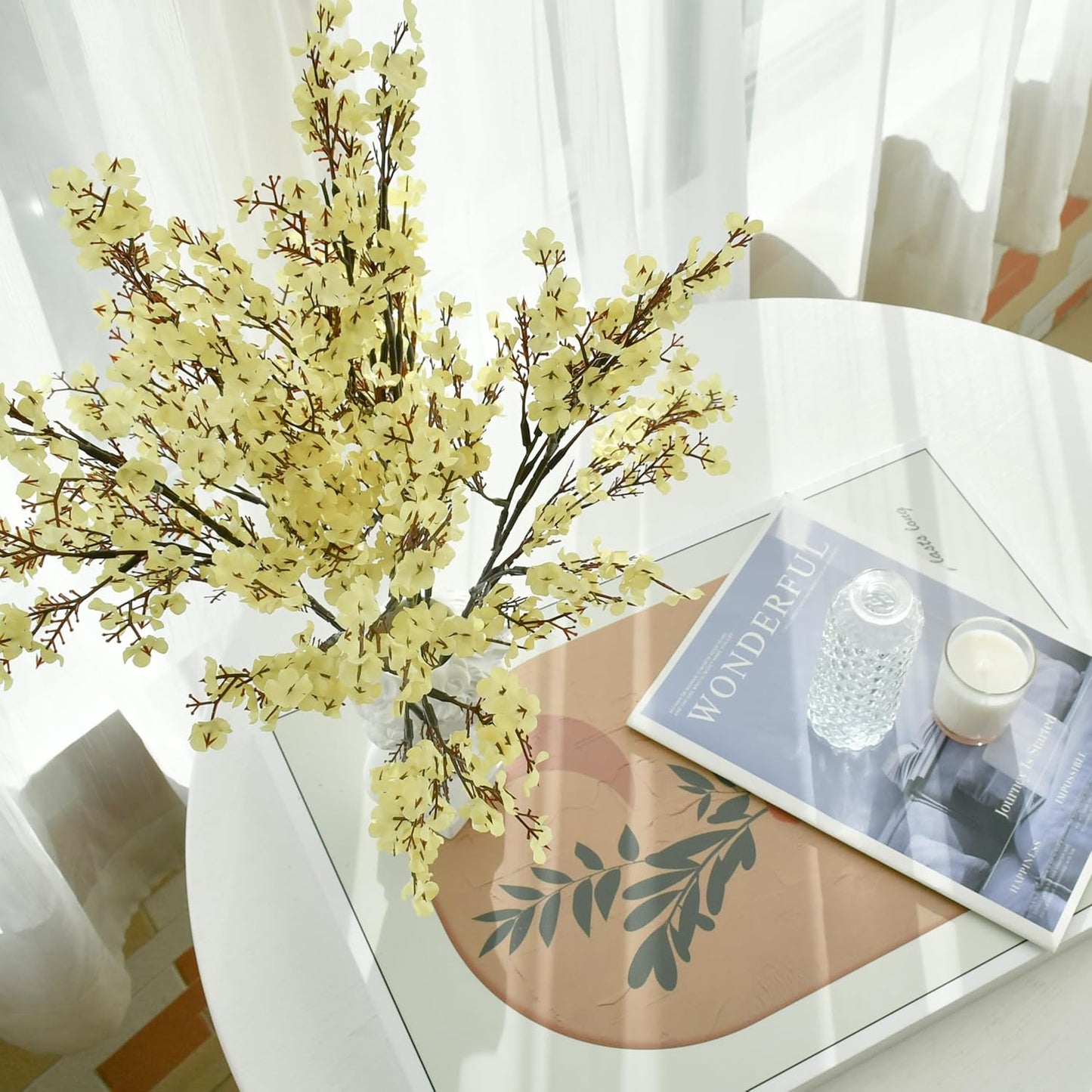 Mandy's Light Yellow Artificial Baby’s Breath Flowers 6 Bundles Silk Gypsophila with Bendable Stems for Fall Centerpiece Wedding Decor and Table Arrangements