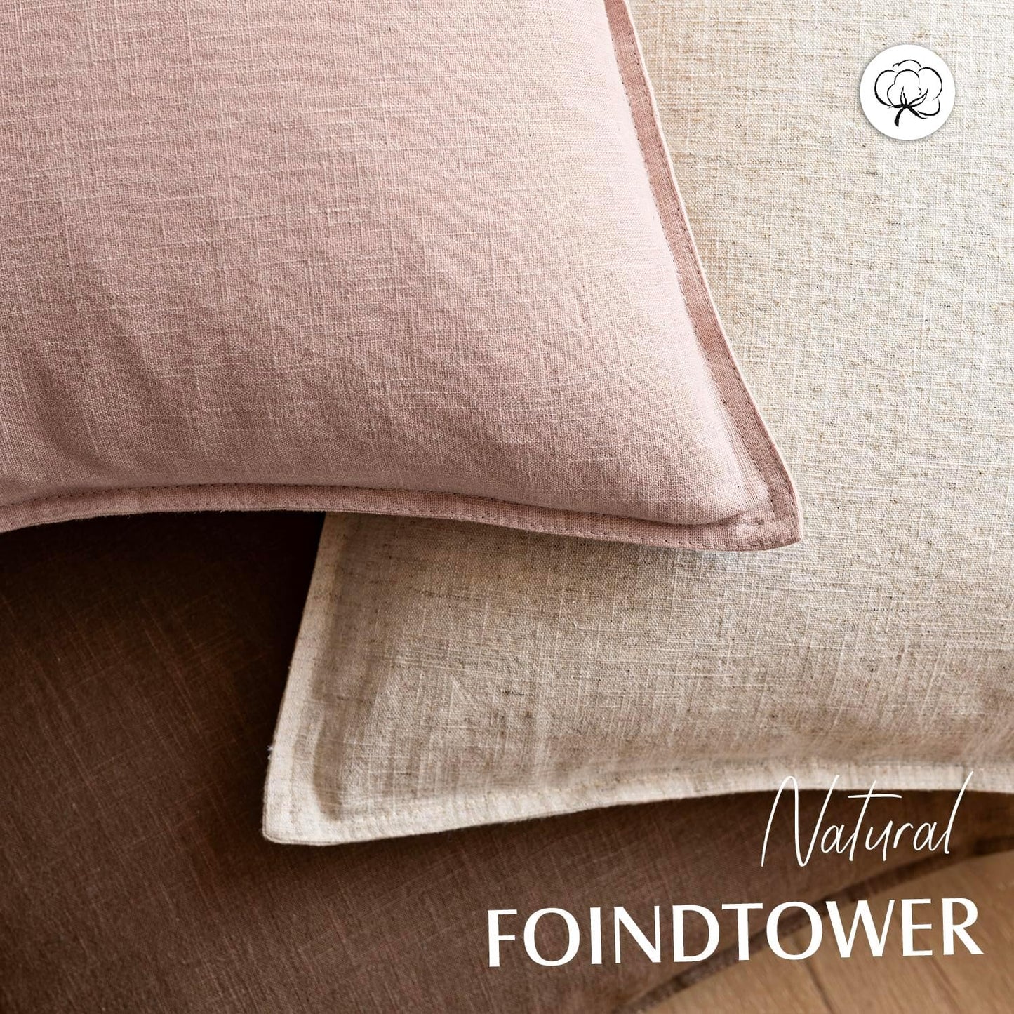 Foindtower Pack of 2, Decorative Linen Solid Throw Pillow Covers Soft Accent Cushion Case Boho Farmhouse Pillowcase for Bed Chair Couch Sofa Bedroom Living Room Home Decor 20 x 20 Inch Light Pink