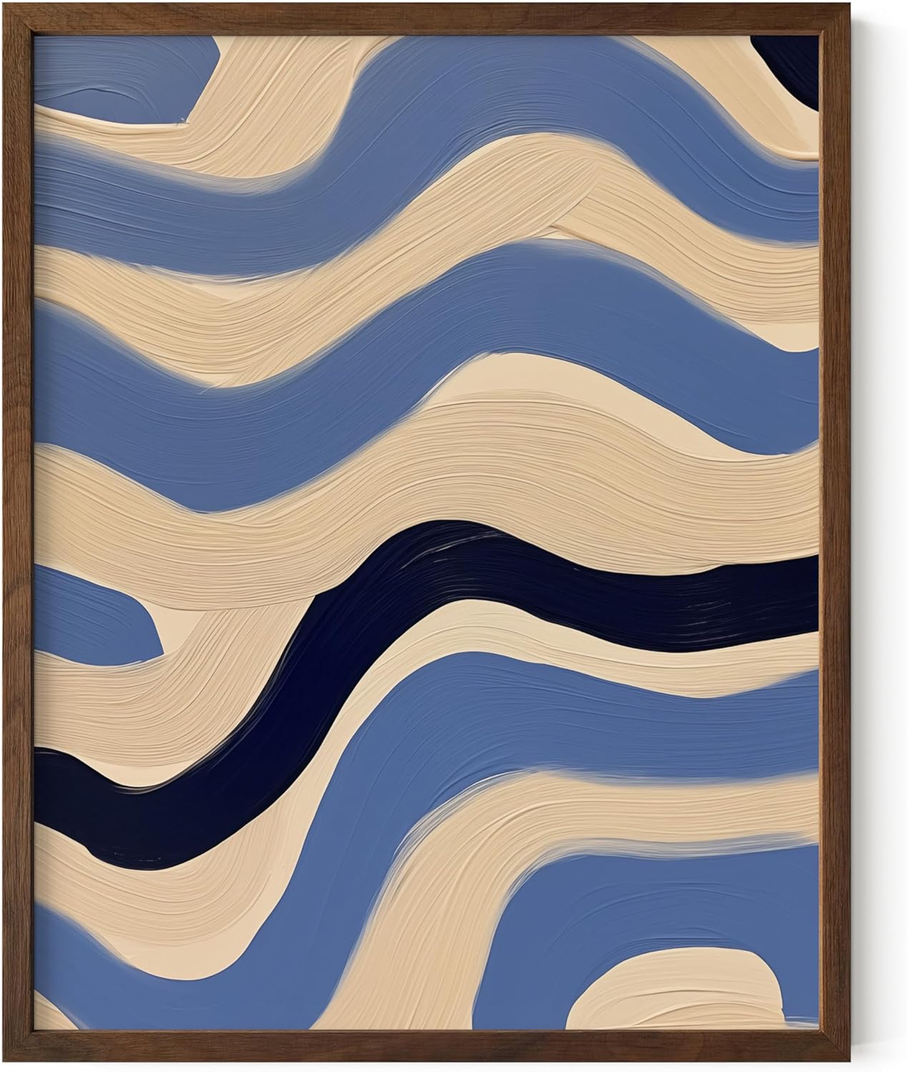 HAUS AND HUES Modern Abstract Wall Art - Blue and Green Living Room Art, Modern Artwork for Walls, Minimalist Picture for Living Room(Blue Abstract Pattern 4, Walnut Frame, 11x14)