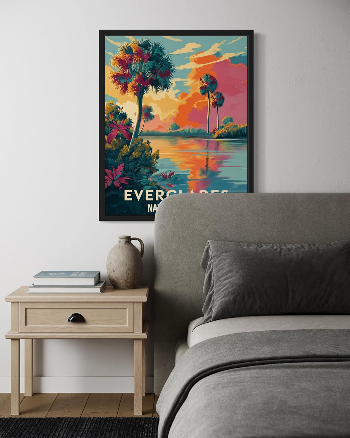Everglades National Park Art Print Poster, Vintage Retro Pop Art Travel Wall Art Bedroom Bathroom Living Room Decor 185 (Everglades, 16 x 20 inches, Black Frame)