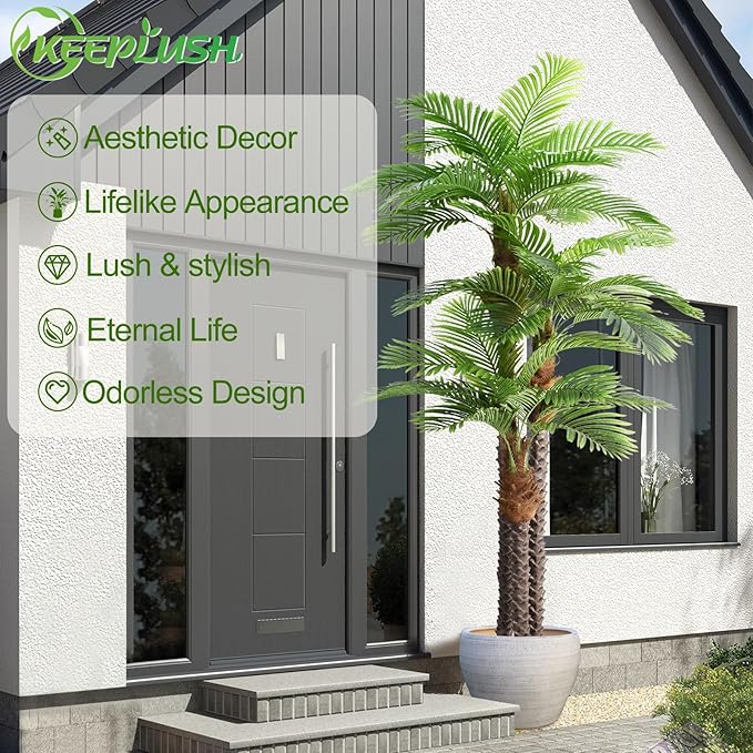 10ft Tall Artificial Palm Tree for Outdoors - Triple Phoenix Palm, UV Resistant, Large Fake Silk Palm Tree - Perfect for Patio, Poolside, Home Indoor Aesthetic Decor
