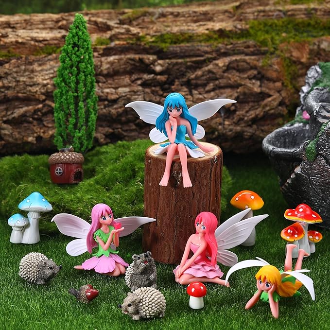 20Pcs Fairy Garden Accessories, Miniature Garden Ornaments Landscape Decorations Mini Fairy Figures Animal Plant Set for DIY Terrarium Potted Plants Dollhouse Desk Decor